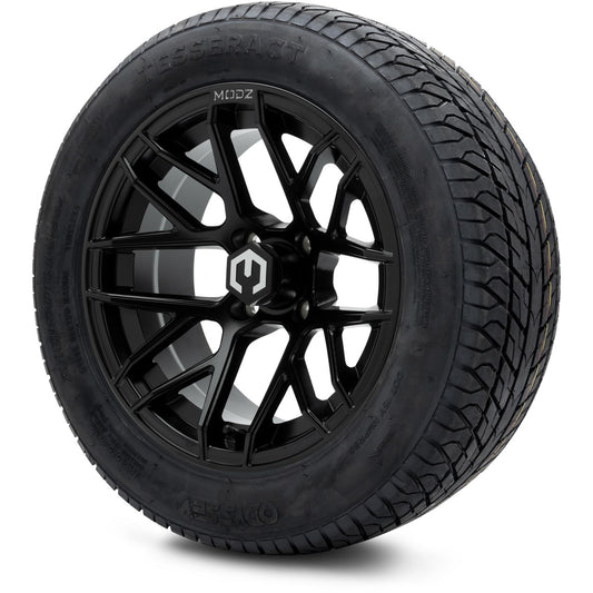 MODZ® 14" Matrix Matte Black Wheels & Street Tires Combo (Odyssey Tesseract Steel Belted Radial 215/50-14)