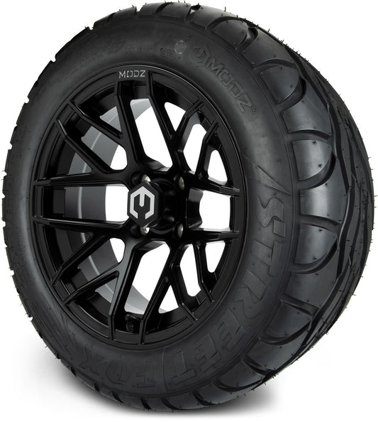 MODZ® 14" Matrix Matte Black Wheels & Street Tires Combo (MODZ Street Fox Radial 23x10-14)