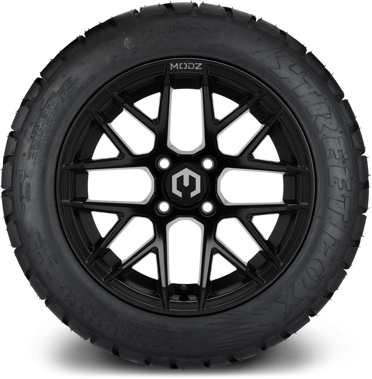 MODZ® 14" Matrix Matte Black Wheels & Street Tires Combo (MODZ Street Fox Radial 23x10-14)