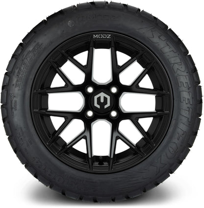 MODZ® 14" Matrix Matte Black Wheels & Street Tires Combo (Odyssey Tesseract Steel Belted Radial 215/50-14)