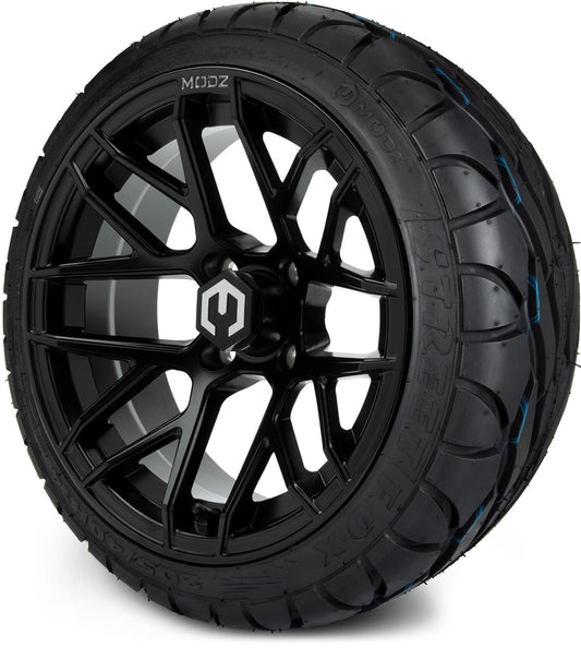 MODZ® 14" Matrix Matte Black Wheels & Street Tires Combo (MODZ Street Fox Radial 205/40-14)
