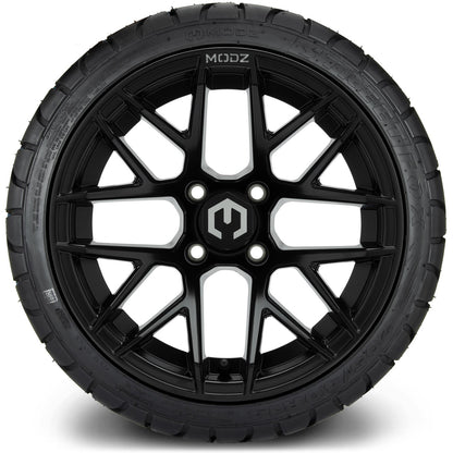 MODZ® 14" Matrix Matte Black Wheels & Street Tires Combo (MODZ Street Fox Radial 205/40-14)