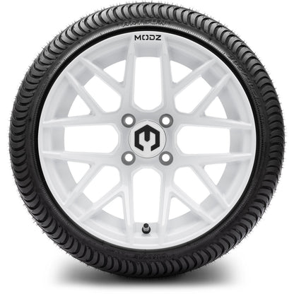 MODZ® 14" Matrix Glossy White Wheels & Street Tires Combo (MODZ Street Fox Radial 23x10-14)