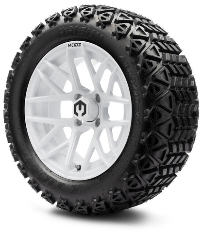 MODZ® 14" Matrix Glossy White Wheels & Off-Road Tires Combo (Arisun X-Trail All-Terrain 23x10-14)