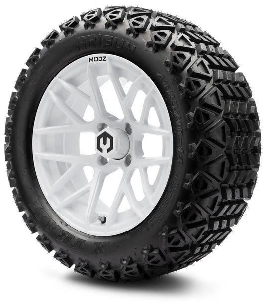 MODZ® 14" Matrix Glossy White Wheels & Off-Road Tires Combo (Arisun X-Trail All-Terrain 23x10-14)