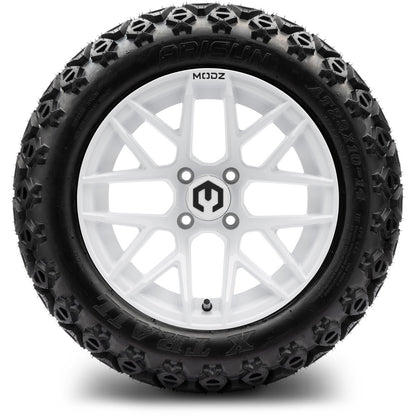 MODZ® 14" Matrix Glossy White Wheels & Off-Road Tires Combo (Arisun X-Trail All-Terrain 23x10-14)