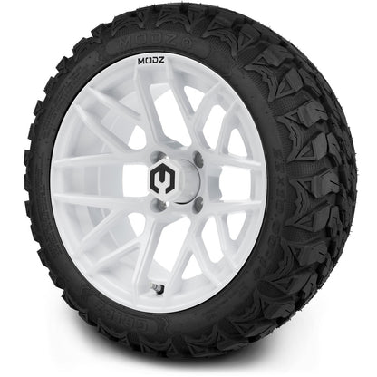 MODZ® 14" Matrix Glossy White Wheels & Off-Road Tires Combo (Arisun X-Trail All-Terrain 23x10-14)