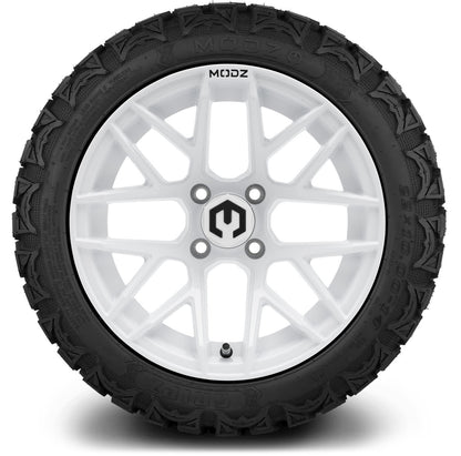 MODZ® 14" Matrix Glossy White Wheels & Off-Road Tires Combo (Arisun X-Trail All-Terrain 23x10-14)