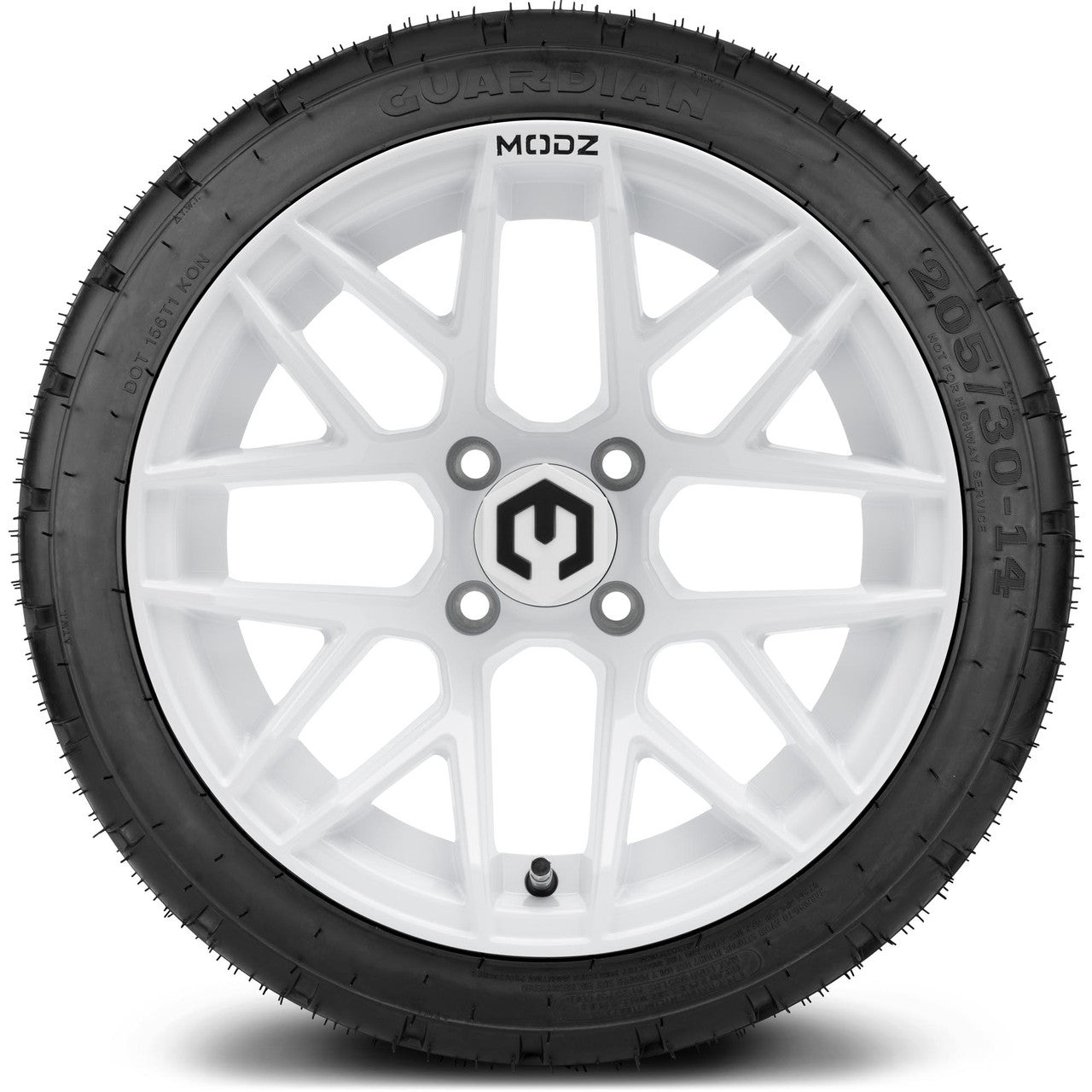 MODZ® 14" Matrix Glossy White Wheels & Street Tires Combo (Odyssey Tesseract Steel Belted Radial 215/50-14)