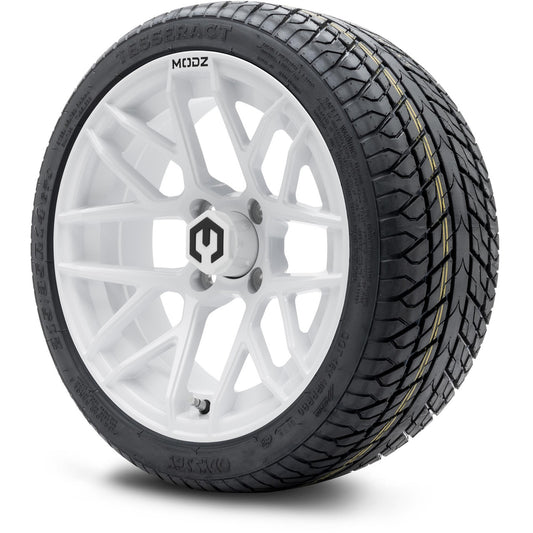 MODZ® 14" Matrix Glossy White Wheels & Street Tires Combo (Odyssey Tesseract Steel Belted Radial 215/35-14)