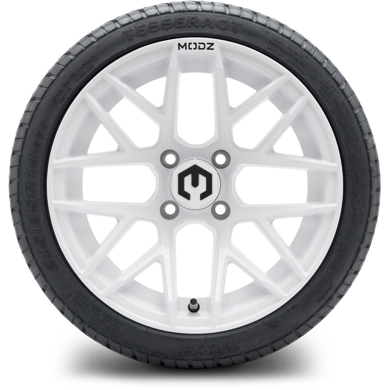 MODZ® 14" Matrix Glossy White Wheels & Street Tires Combo (Arisun Cruze 205/30-14)
