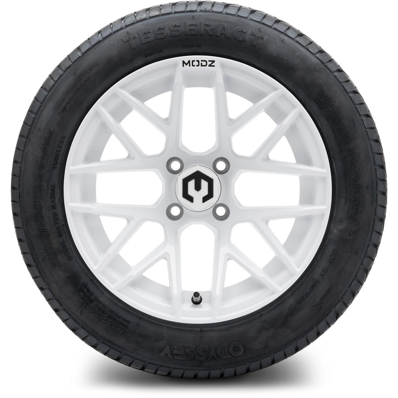 MODZ® 14" Matrix Glossy White Wheels & Street Tires Combo (Odyssey Tesseract Steel Belted Radial 215/50-14)
