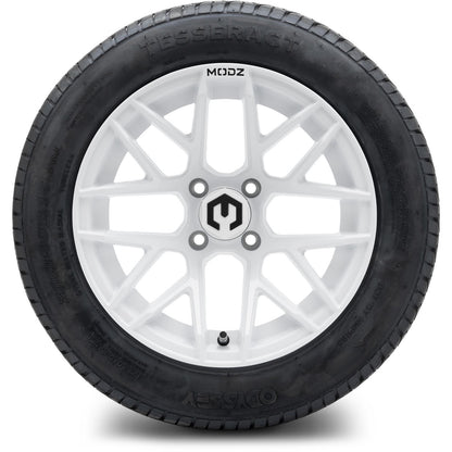 MODZ® 14" Matrix Glossy White Wheels & Street Tires Combo (MODZ Street Fox Radial 205/40-14)