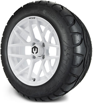 MODZ® 14" Matrix Glossy White Wheels & Street Tires Combo (MODZ Street Fox Radial 23x10-14)