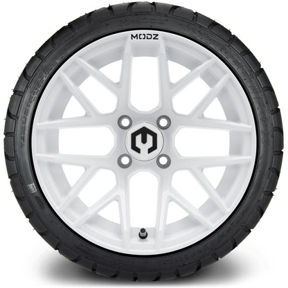 MODZ® 14" Matrix Glossy White Wheels & Street Tires Combo (MODZ Street Fox Radial 205/40-14)