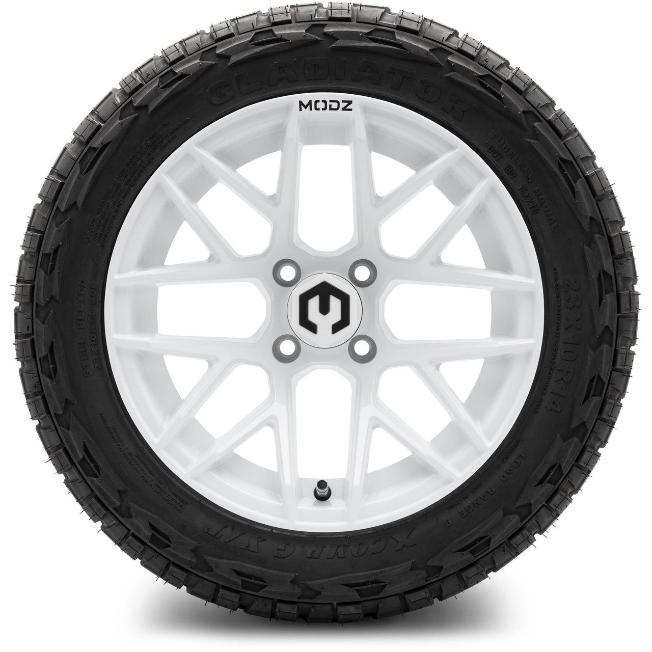 MODZ® 14" Matrix Glossy White Wheels & Off-Road Tires Combo (Arisun X-Trail All-Terrain 23x10-14)