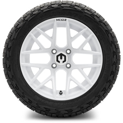 MODZ® 14" Matrix Glossy White Wheels & Off-Road Tires Combo (Arisun X-Trail All-Terrain 23x10-14)