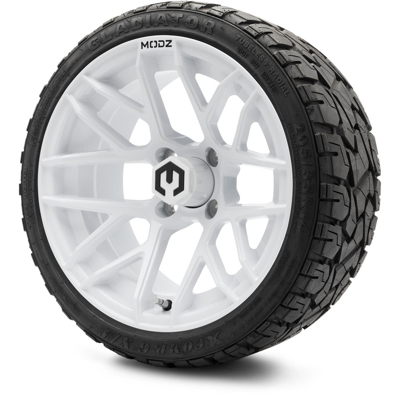 MODZ® 14" Matrix Glossy White Wheels & Off-Road Tires Combo (Arisun X-Armory All-Terrain 23x10-14 Radial)