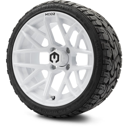 MODZ® 14" Matrix Glossy White Wheels & Off-Road Tires Combo (Arisun X-Trail All-Terrain 23x10-14)