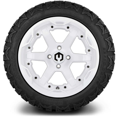 MODZ® 14" Gladiator Glossy White Wheels & Off-Road Tires Combo (Arisun X-Armory All-Terrain 23x10-14 Radial)