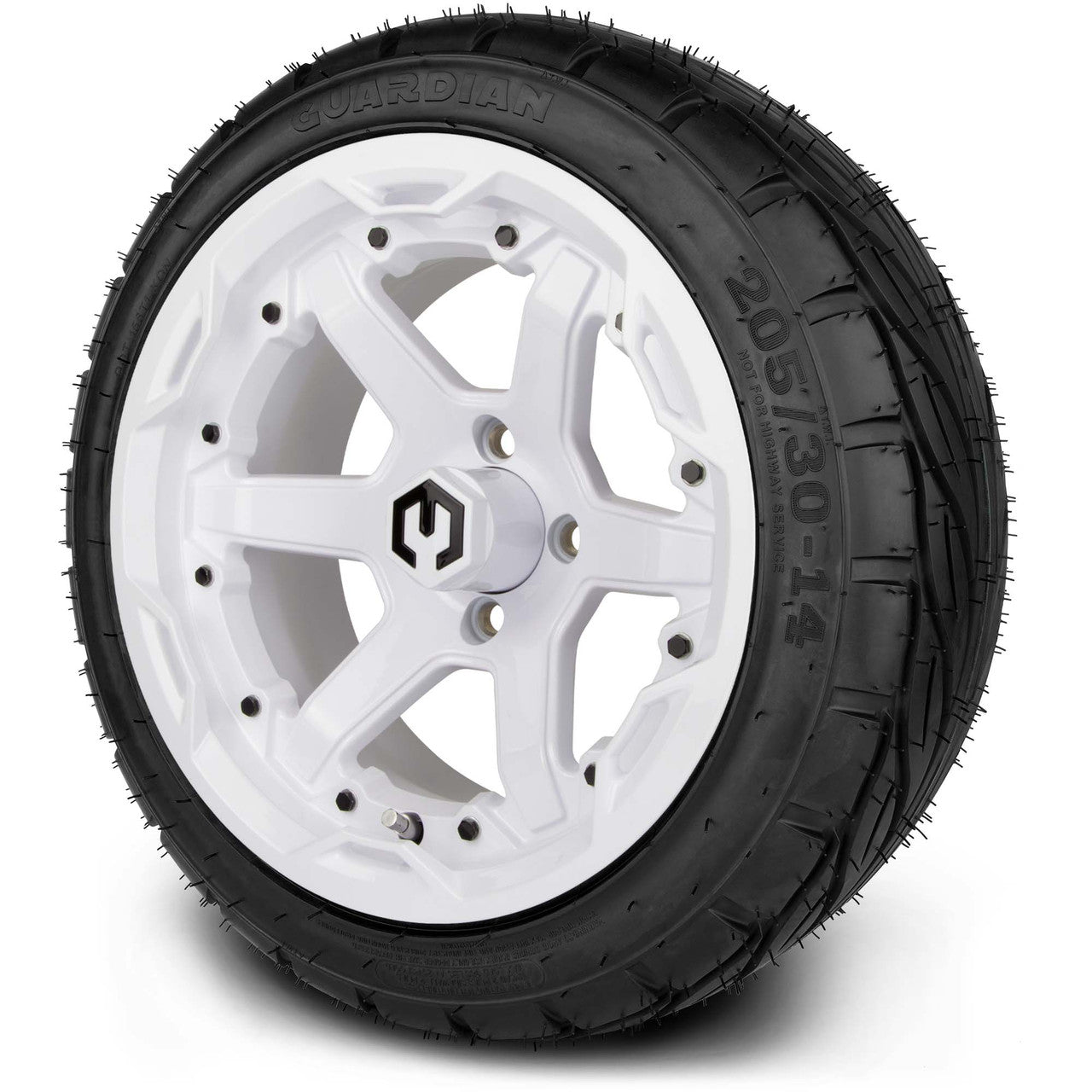 MODZ® 14" Gladiator Glossy White Wheels and Street Tires Combo (Arisun Cruze 205/30-14)