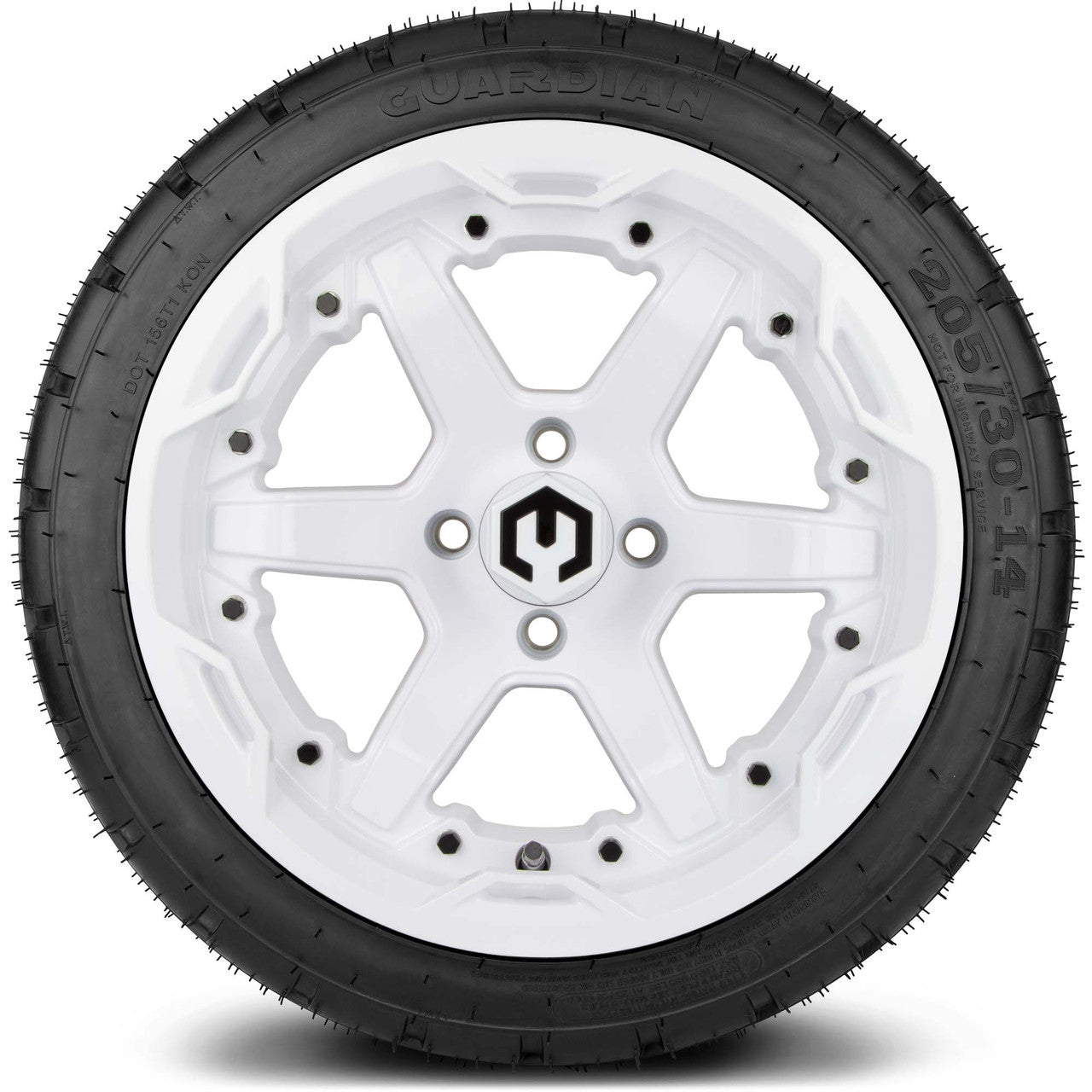 MODZ® 14" Gladiator Glossy White Wheels and Street Tires Combo (Odyssey Tesseract Steel Belted Radial 215/35-14)