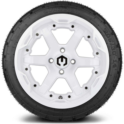 MODZ® 14" Gladiator Glossy White Wheels and Street Tires Combo (Arisun Cruze 205/30-14)