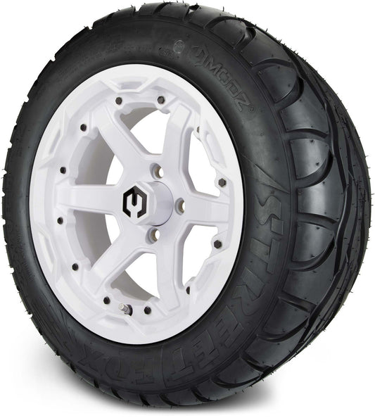 MODZ® 14" Gladiator Glossy White Wheels and Street Tires Combo (MODZ Street Fox Radial 23x10-14)