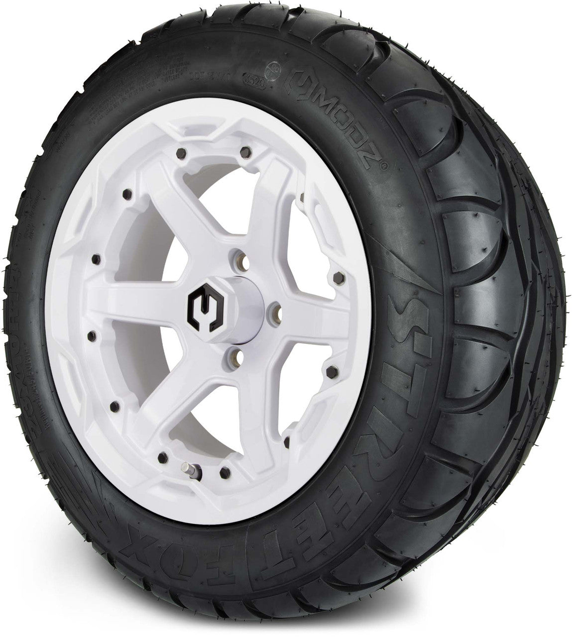 MODZ® 14" Gladiator Glossy White Wheels and Street Tires Combo (Arisun Cruze 205/30-14)