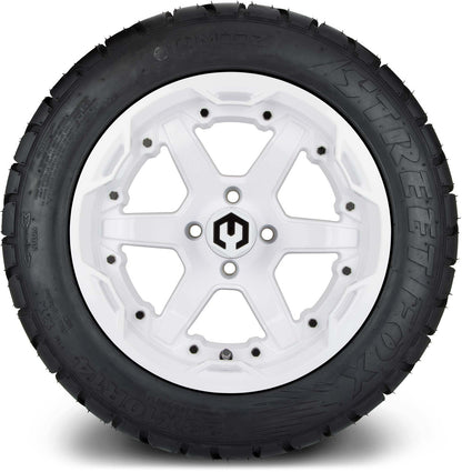 MODZ® 14" Gladiator Glossy White Wheels and Street Tires Combo (Arisun Cruze 205/30-14)