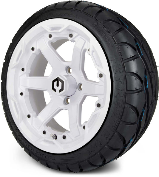 MODZ® 14" Gladiator Glossy White Wheels and Street Tires Combo (MODZ Street Fox Radial 205/40-14)