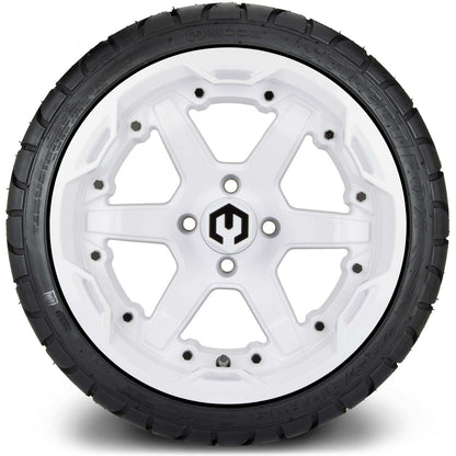 MODZ® 14" Gladiator Glossy White Wheels and Street Tires Combo (Odyssey Tesseract Steel Belted Radial 215/50-14)