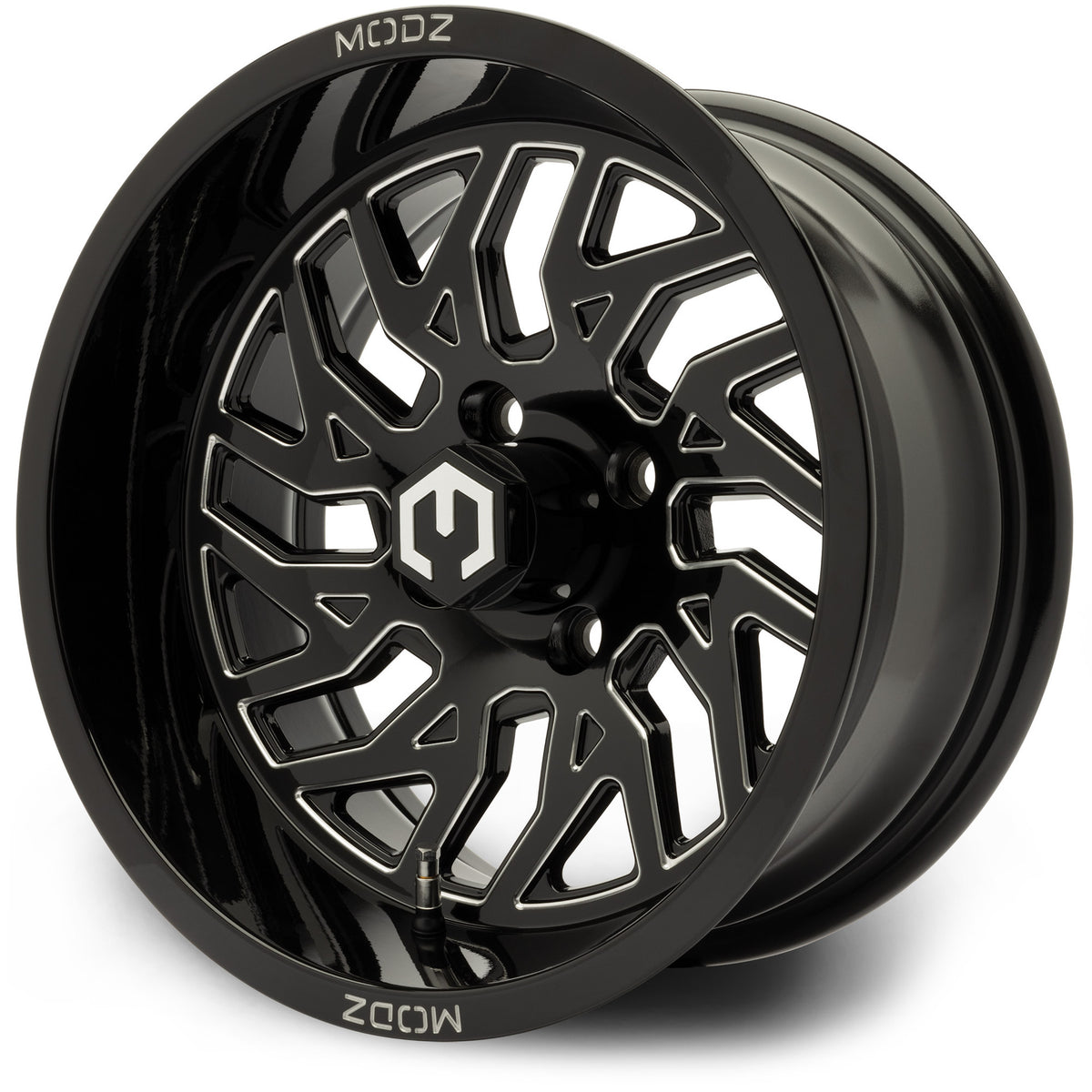MODZ® 14" Carnage Glossy Black with Ball Mill Wheels & Street Tires Combo (Odyssey Tesseract Steel Belted Radial 215/35-14)