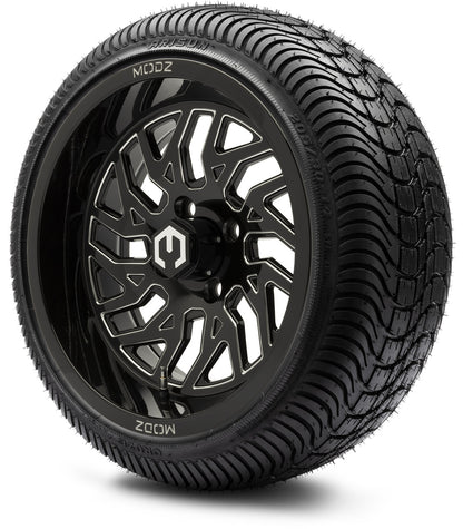 MODZ® 14" Carnage Glossy Black with Ball Mill Wheels & Street Tires Combo (MODZ Street Fox Radial 205/40-14)