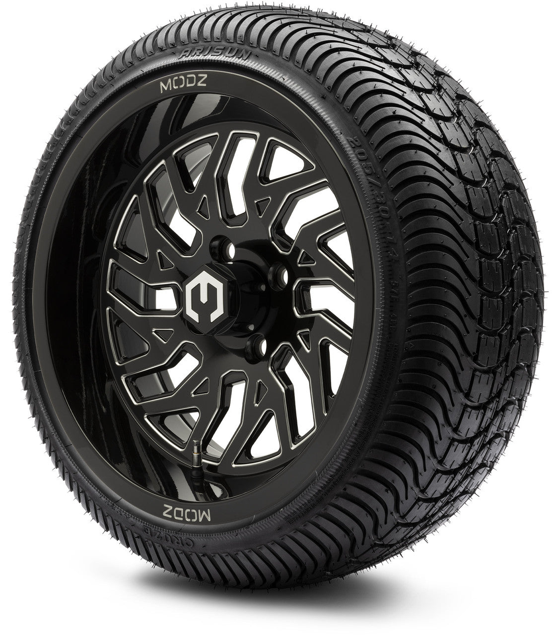 MODZ® 14" Carnage Glossy Black with Ball Mill Wheels & Street Tires Combo (Arisun Cruze 205/30-14)