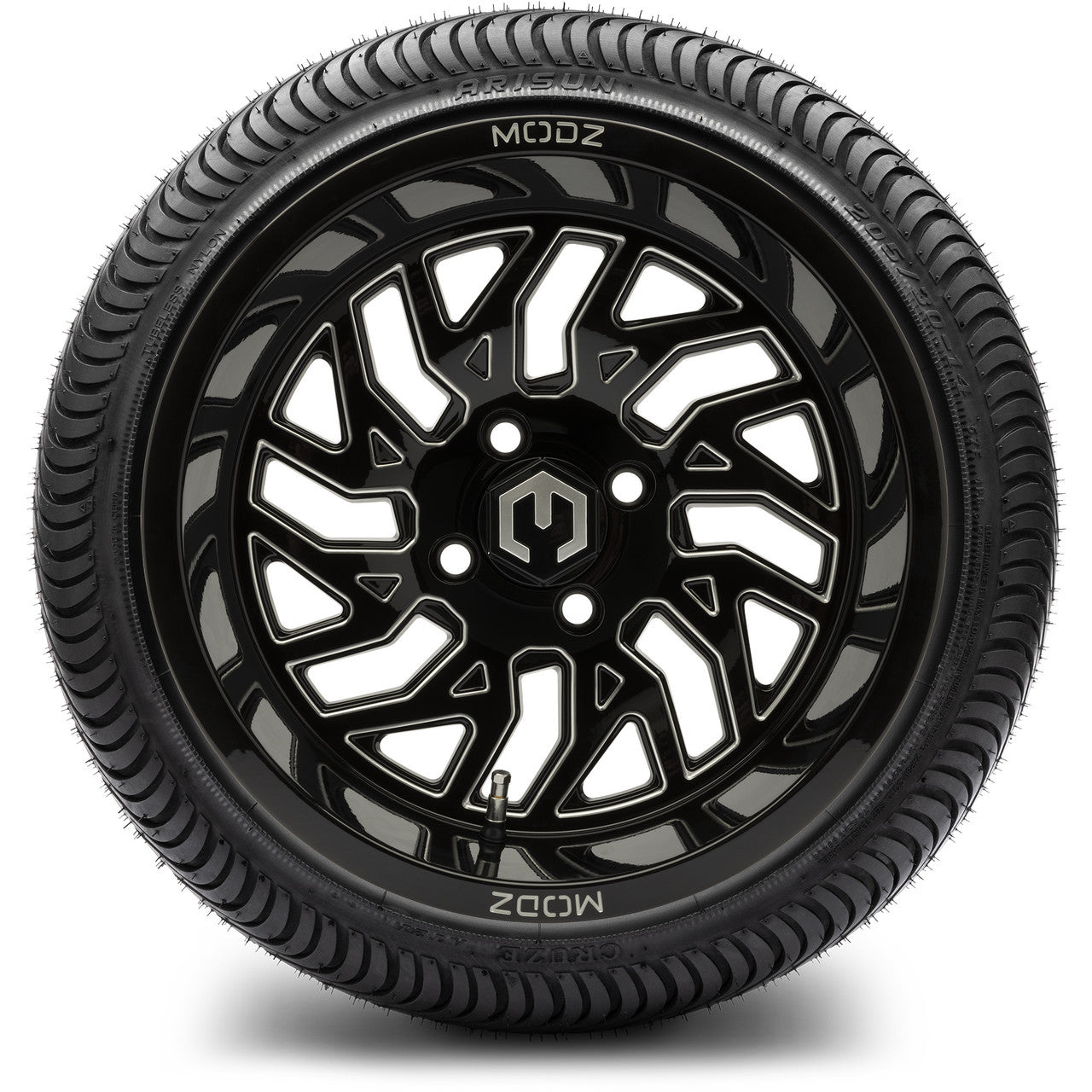 MODZ® 14" Carnage Glossy Black with Ball Mill Wheels & Street Tires Combo (MODZ Street Fox Radial 205/40-14)