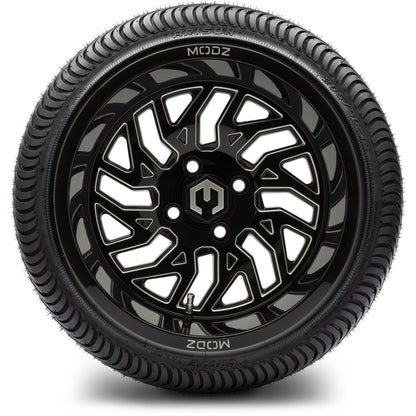 MODZ® 14" Carnage Glossy Black with Ball Mill Wheels & Street Tires Combo (MODZ Street Fox Radial 205/40-14)