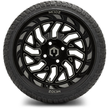 MODZ® 14" Carnage Glossy Black with Ball Mill Wheels & Street Tires Combo (MODZ Street Fox Radial 205/40-14)