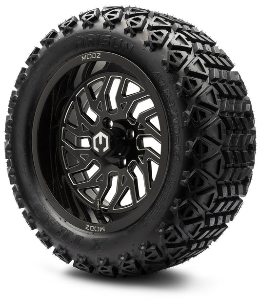 MODZ® 14" Carnage Glossy Black with Ball Mill Wheels & Off-Road Tires Combo (Arisun X-Trail All-Terrain 23x10-14)