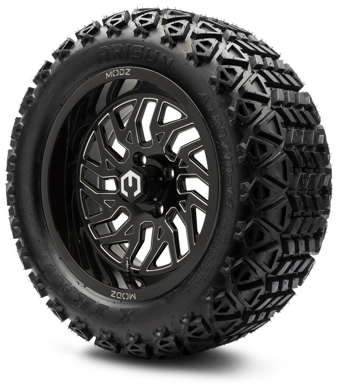 MODZ® 14" Carnage Glossy Black with Ball Mill Wheels & Off-Road Tires Combo (Arisun X-Armory All-Terrain 23x10-14 Radial)