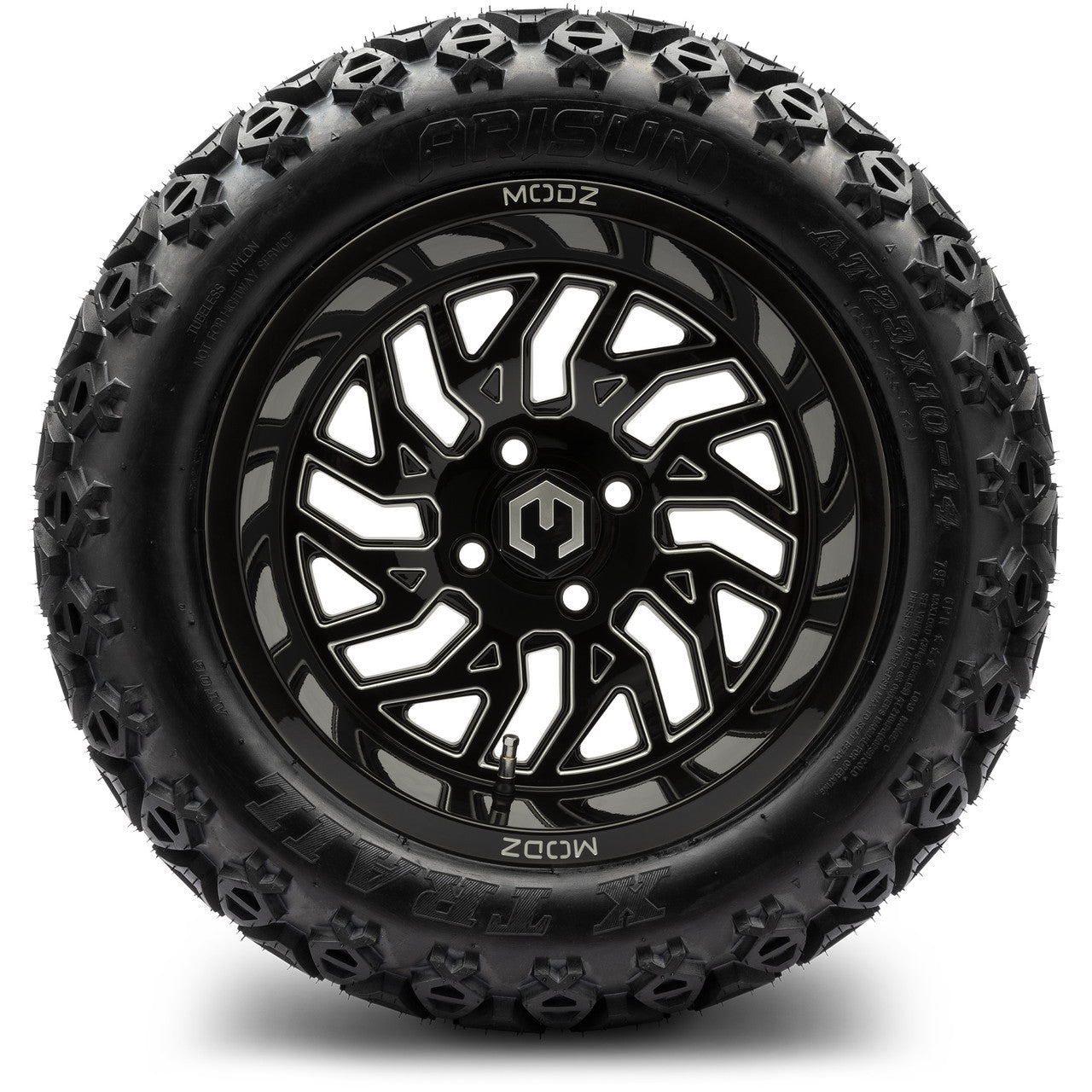 MODZ® 14" Carnage Glossy Black with Ball Mill Wheels & Off-Road Tires Combo (Xcomp Gladiator 23-10-14 Radial)