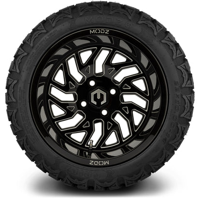 MODZ® 14" Carnage Glossy Black with Ball Mill Wheels & Off-Road Tires Combo (Xcomp Gladiator 23-10-14 Radial)