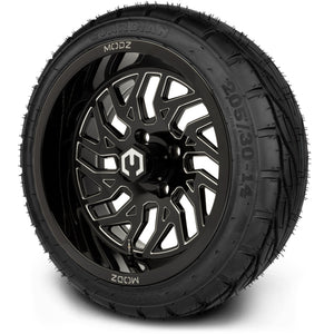 MODZ® 14" Carnage Glossy Black with Ball Mill Wheels & Street Tires Combo (MODZ Guardian 205/30-14)