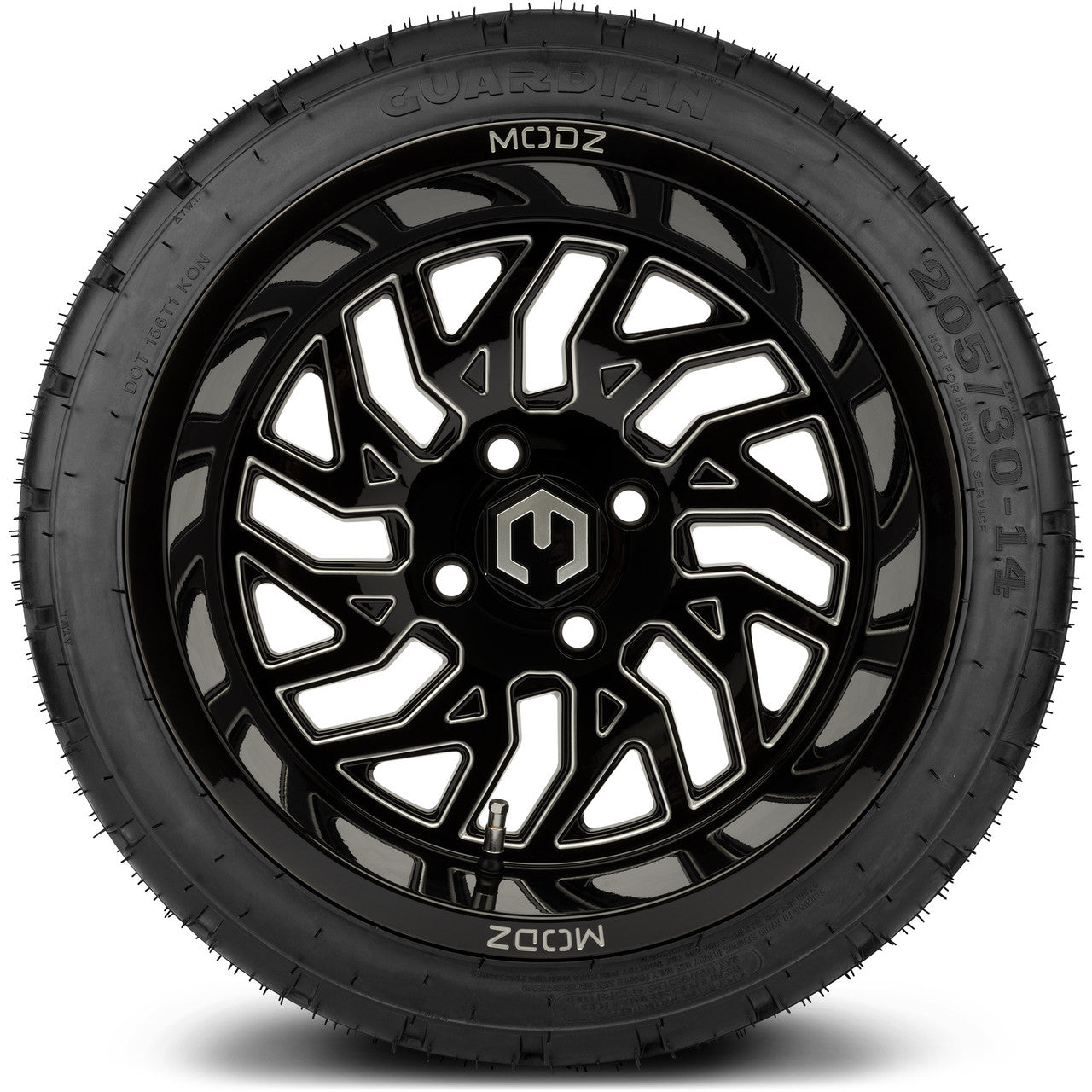 MODZ® 14" Carnage Glossy Black with Ball Mill Wheels & Street Tires Combo (Odyssey Tesseract Steel Belted Radial 215/50-14)
