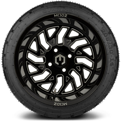 MODZ® 14" Carnage Glossy Black with Ball Mill Wheels & Street Tires Combo (Arisun Cruze 205/30-14)