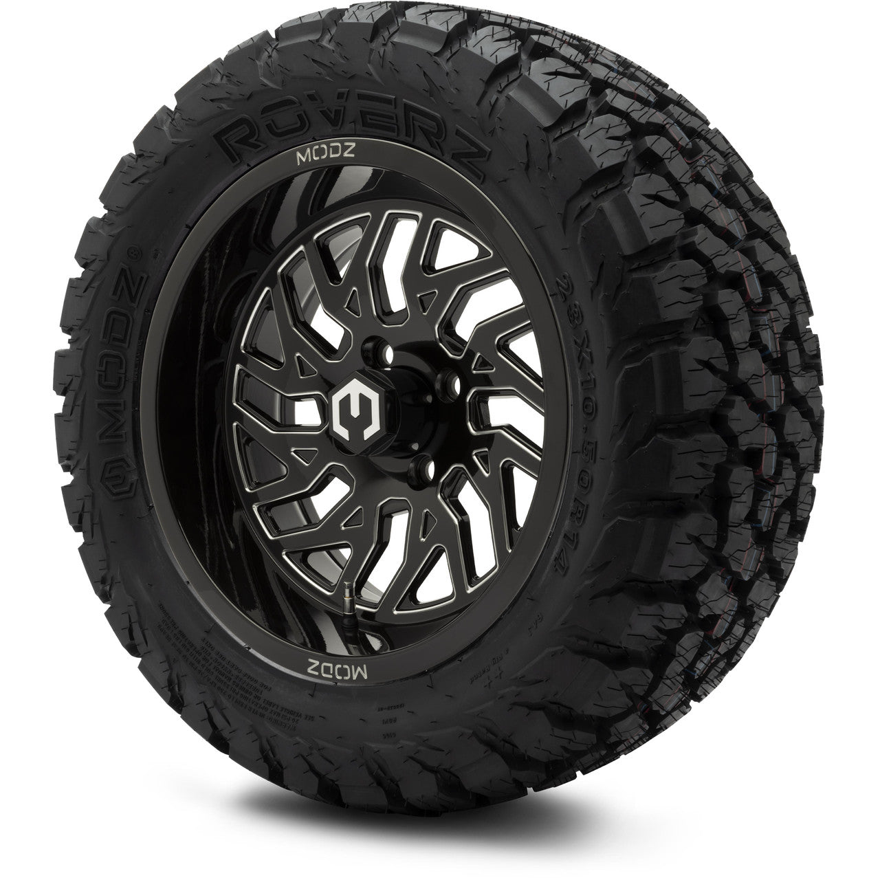 MODZ® 14" Carnage Glossy Black with Ball Mill Wheels & Off-Road Tires Combo (Arisun X-Trail All-Terrain 23x10-14)