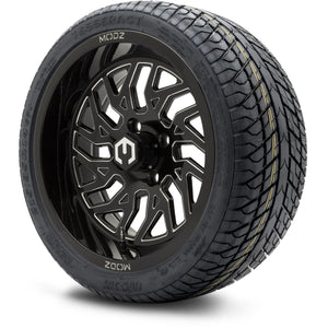 MODZ® 14" Carnage Glossy Black with Ball Mill Wheels & Street Tires Combo (Odyssey Tesseract Steel Belted Radial 215/35-14)