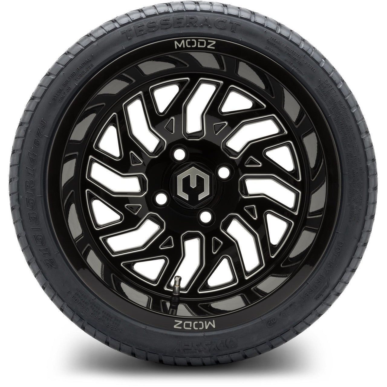 MODZ® 14" Carnage Glossy Black with Ball Mill Wheels & Street Tires Combo (Odyssey Tesseract Steel Belted Radial 215/35-14)