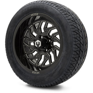 MODZ® 14" Carnage Glossy Black with Ball Mill Wheels & Street Tires Combo (Odyssey Tesseract Steel Belted Radial 215/50-14)