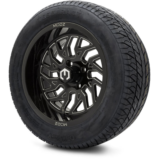 MODZ® 14" Carnage Glossy Black with Ball Mill Wheels & Street Tires Combo (Odyssey Tesseract Steel Belted Radial 215/50-14)